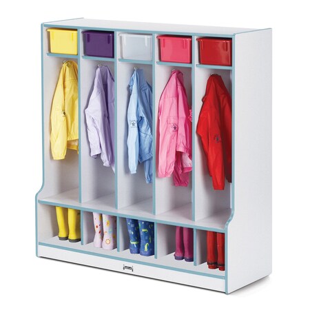 Jonti-Craft Rainbow Accents 5 Section Coat Locker with Step, Coastal Blue 0468JCWW131